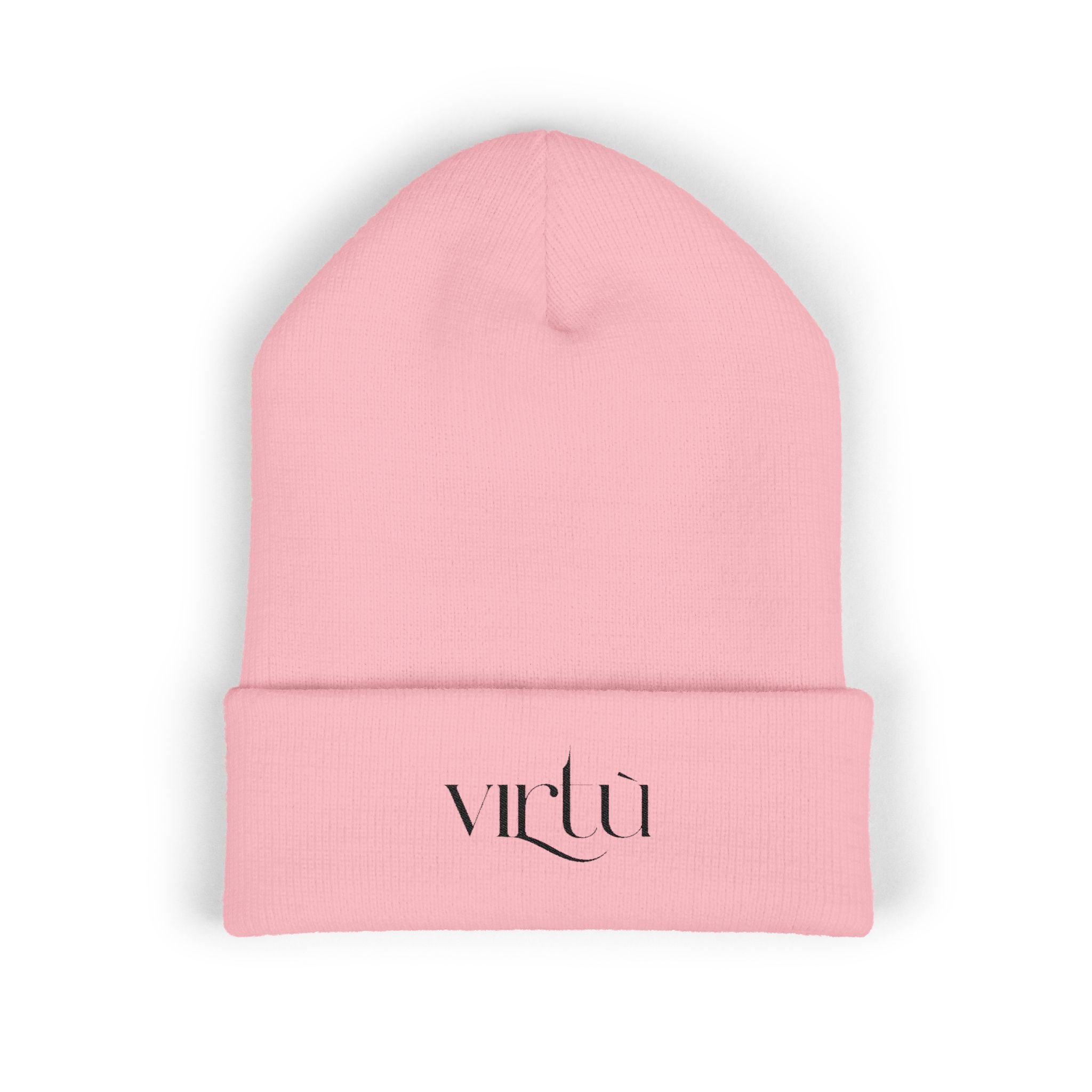 Embroidered 'Virtù' Cuffed Beanie — Classic Knit Winter Hat
