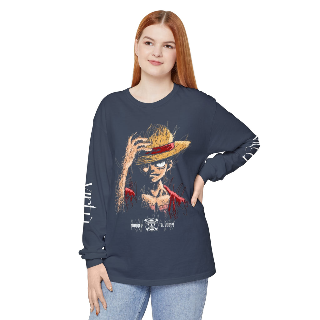 Straw Hat Pirate Graphic Long Sleeve Tee — Anime Skull & Straw Hat Design