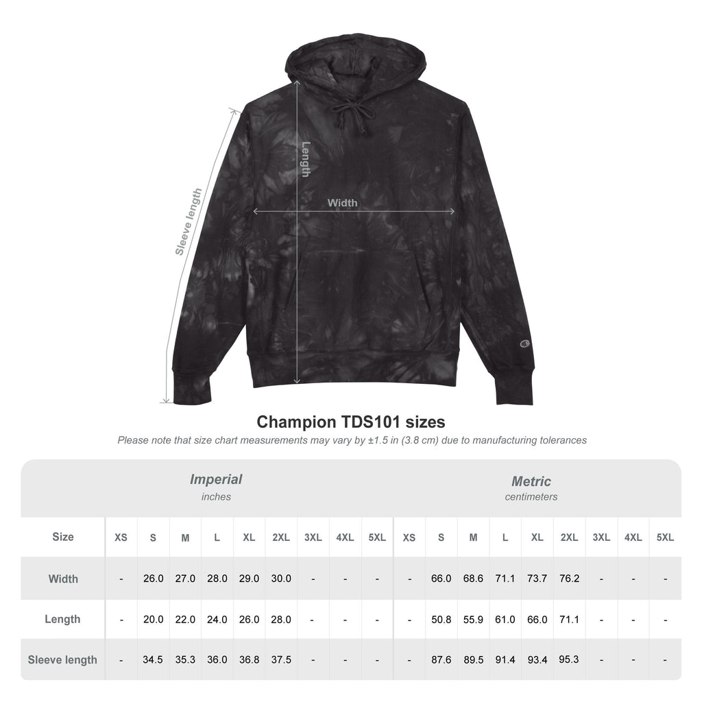 Tie-Dye Hoodie — Embroidered "Virtù" Black Swirl Streetwear
