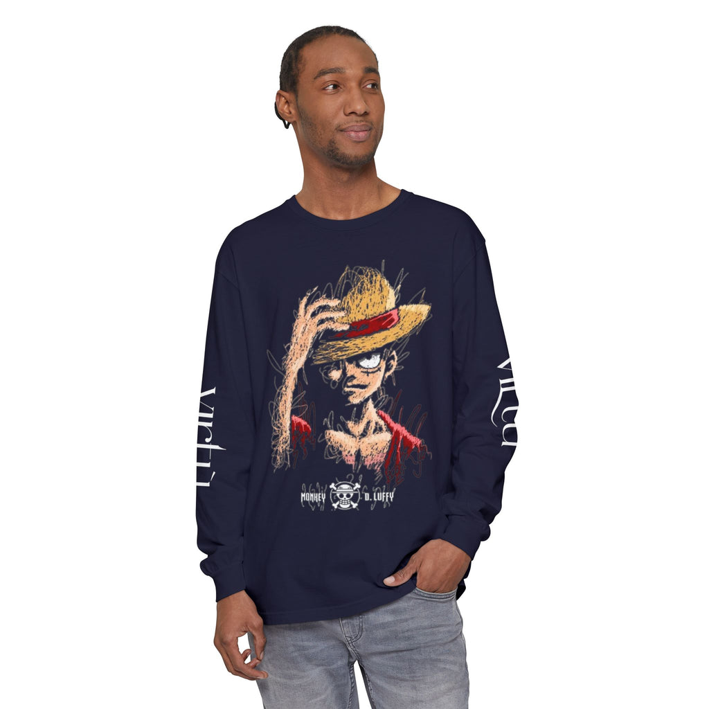 Straw Hat Pirate Graphic Long Sleeve Tee — Anime Skull & Straw Hat Design