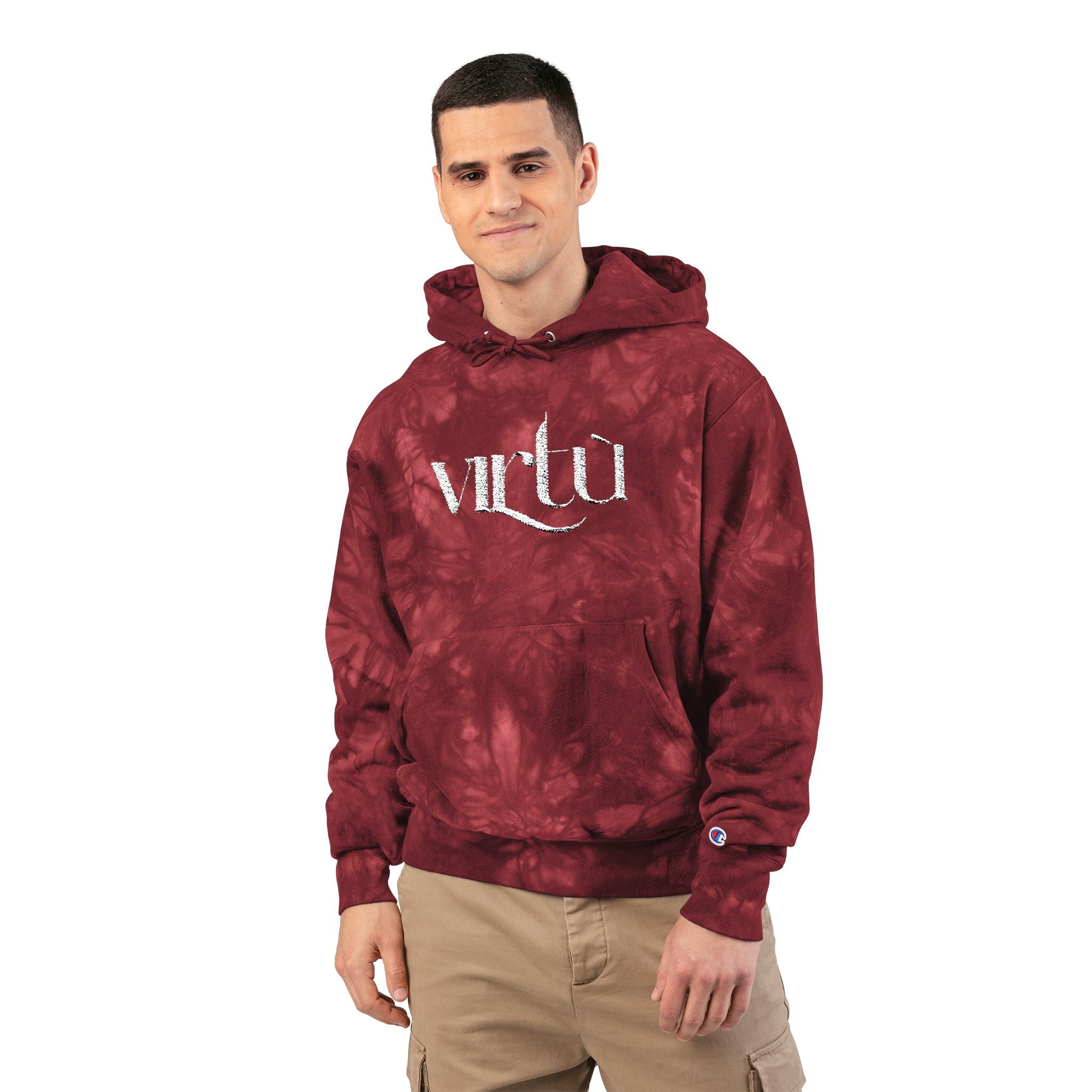 Tie-Dye Hoodie — Embroidered "Virtù" Black Swirl Streetwear