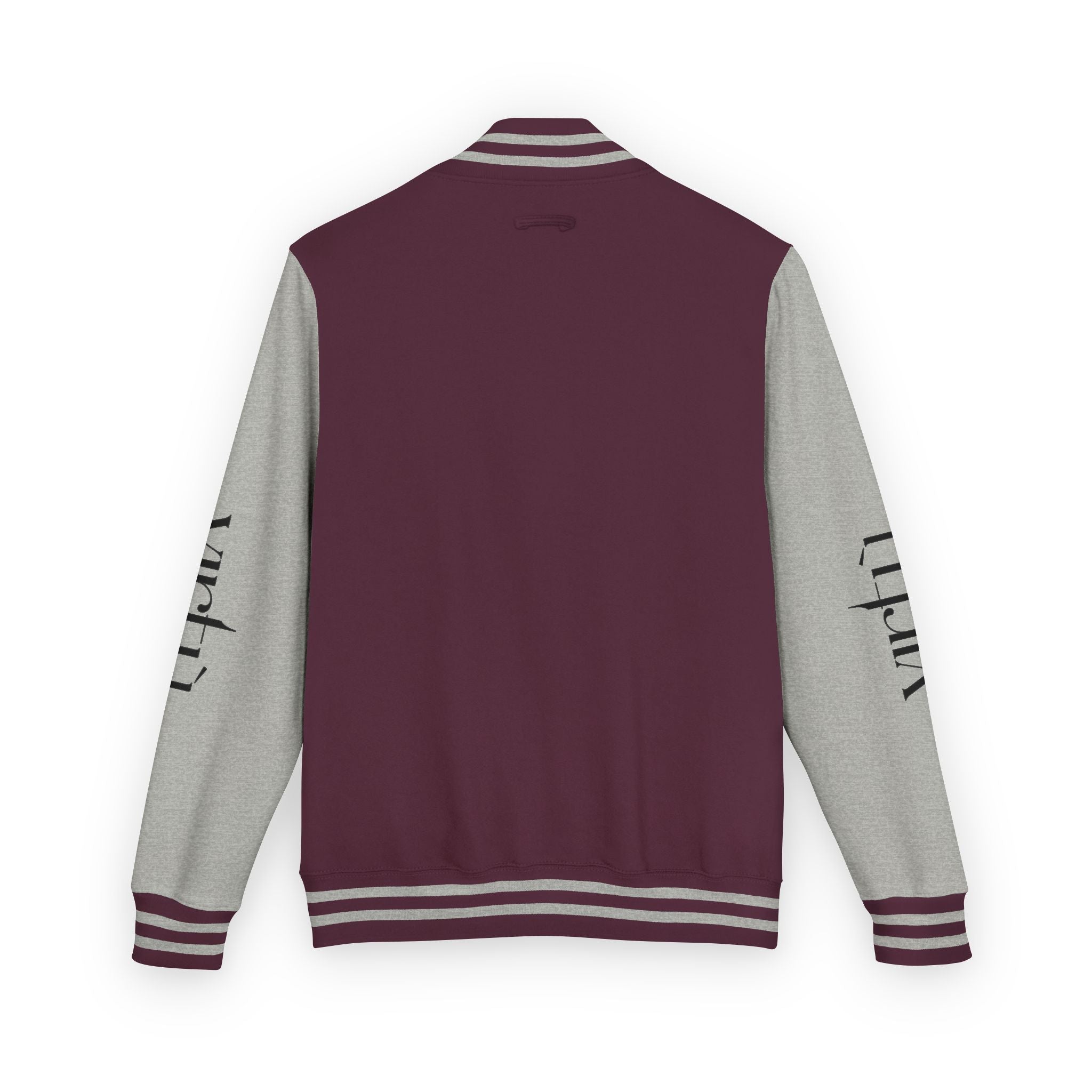Letterman Jacket — Black & White Varsity Bomber with Sleeve Script