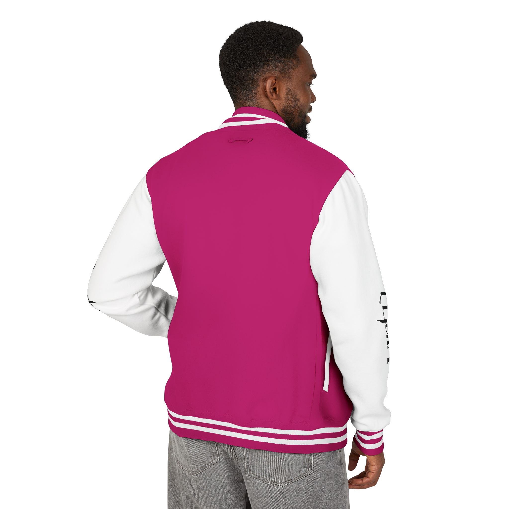 Letterman Jacket — Black & White Varsity Bomber with Sleeve Script
