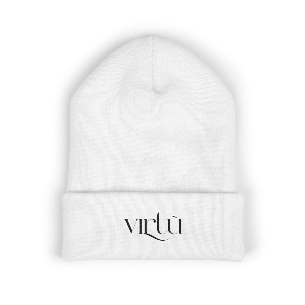 Embroidered 'Virtù' Cuffed Beanie — Classic Knit Winter Hat