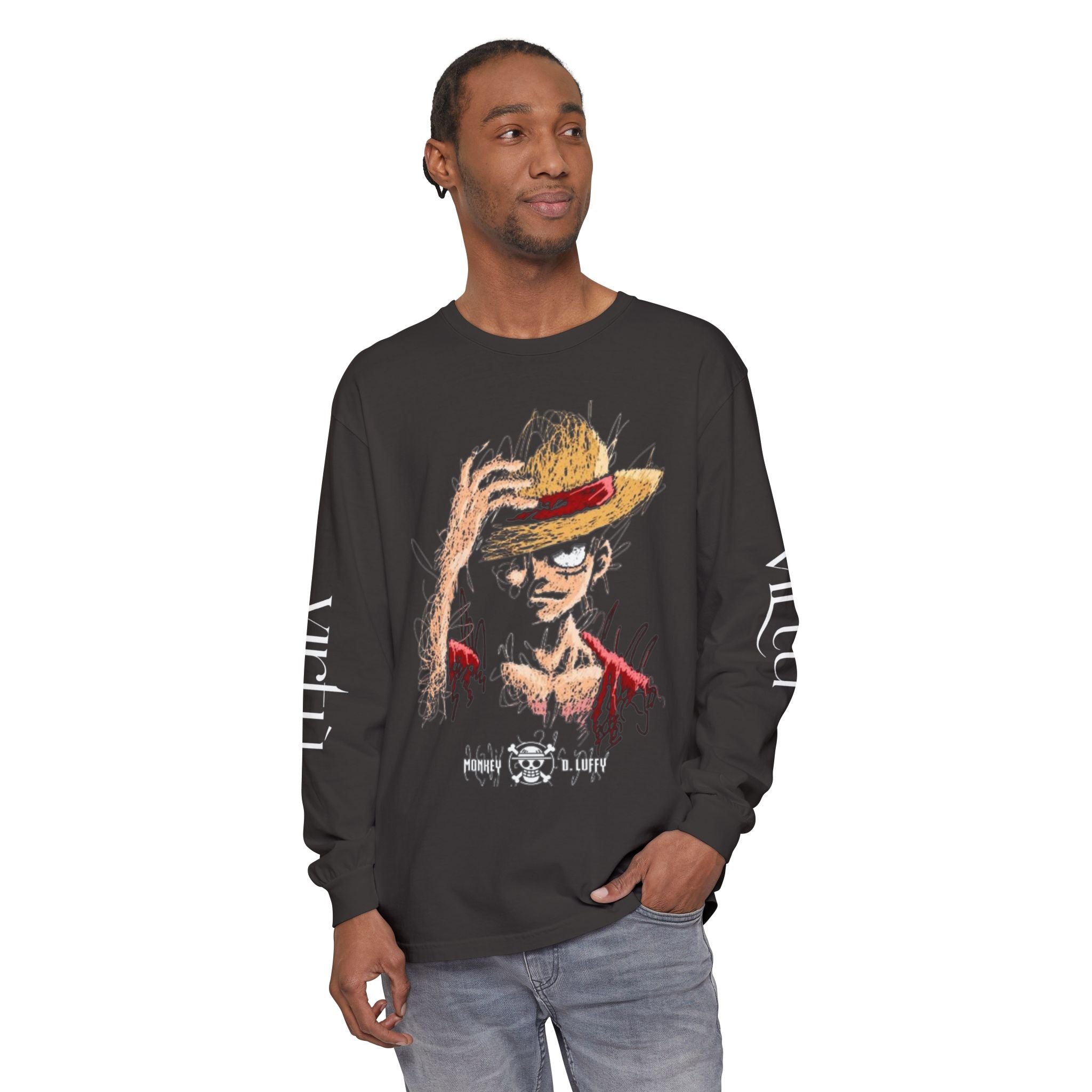 Straw Hat Pirate Graphic Long Sleeve Tee — Anime Skull & Straw Hat Design