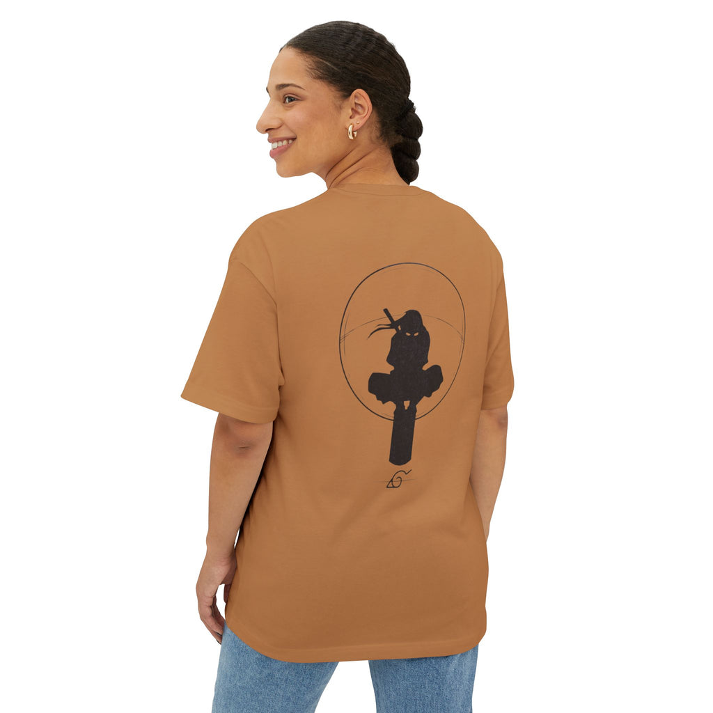 Ninja Silhouette Boxy Tee — Japanese Kanji Sakura Sun Graphic