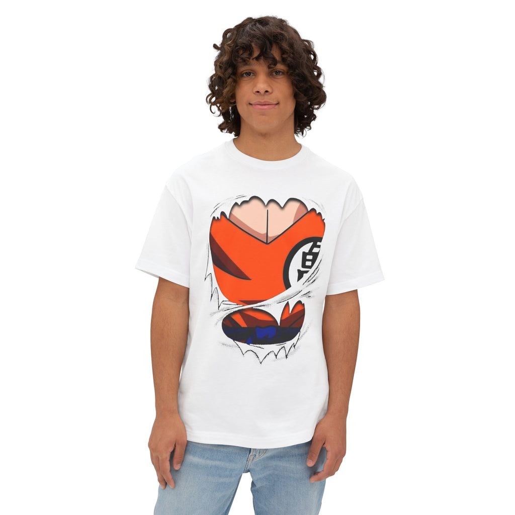 Goku Costume Ripped Chest Tee — Dragon Ball Z Martial Arts Symbol Shirt