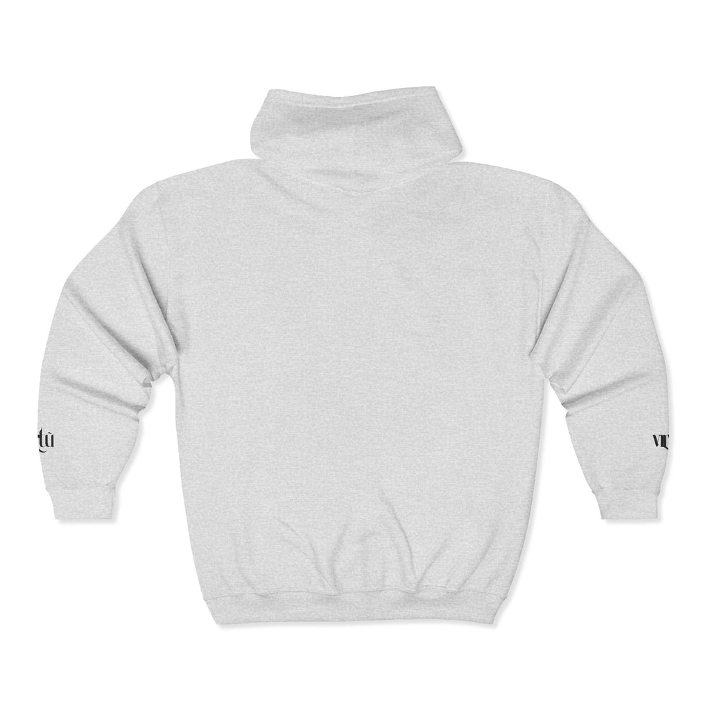 Minimalist 'utu' Zip Hoodie — White Full-Zip Graphic Hoodie