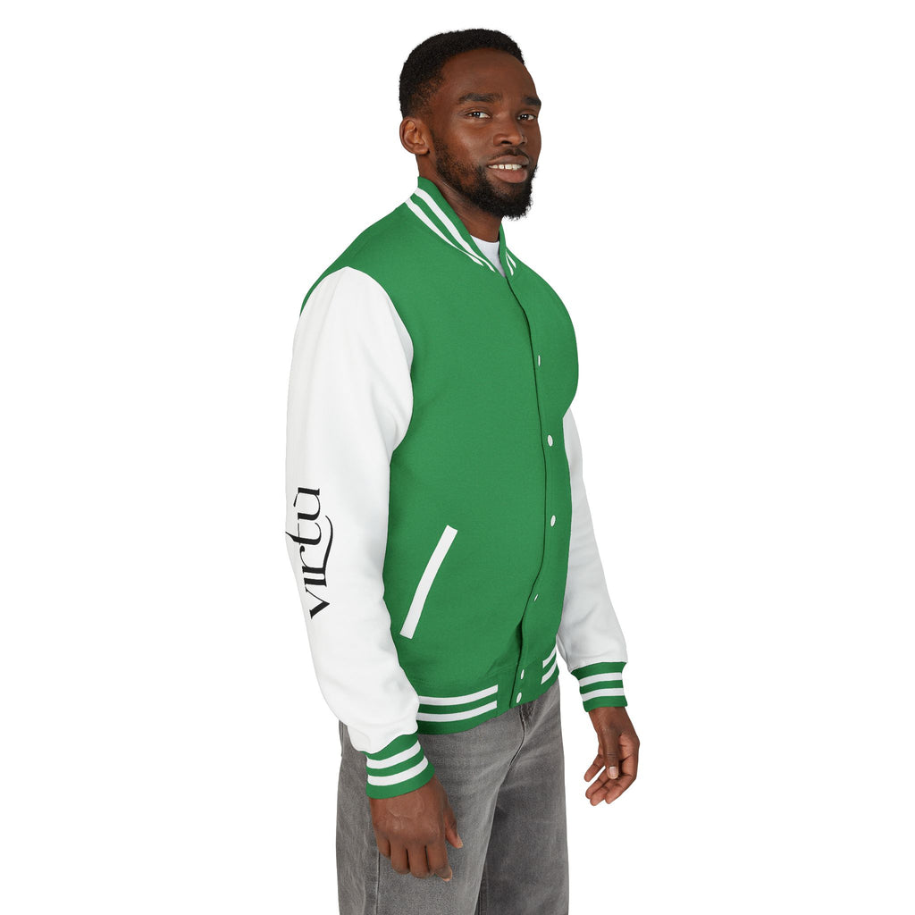 Letterman Jacket — Black & White Varsity Bomber with Sleeve Script