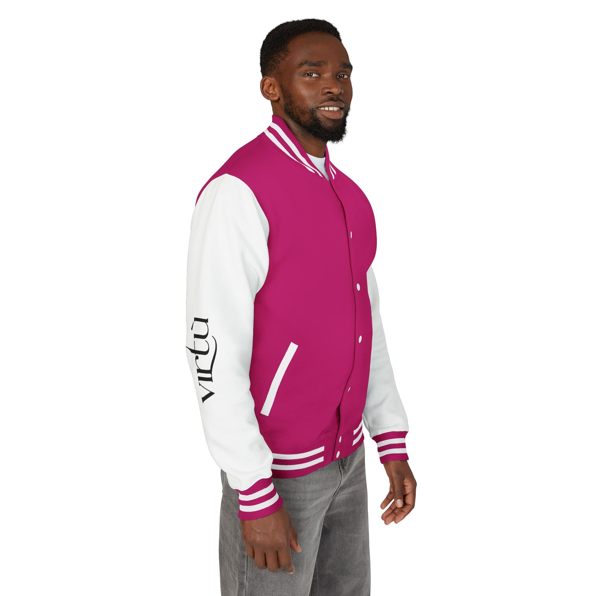 Letterman Jacket — Black & White Varsity Bomber with Sleeve Script
