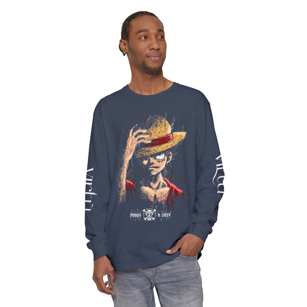 Straw Hat Pirate Graphic Long Sleeve Tee — Anime Skull & Straw Hat Design