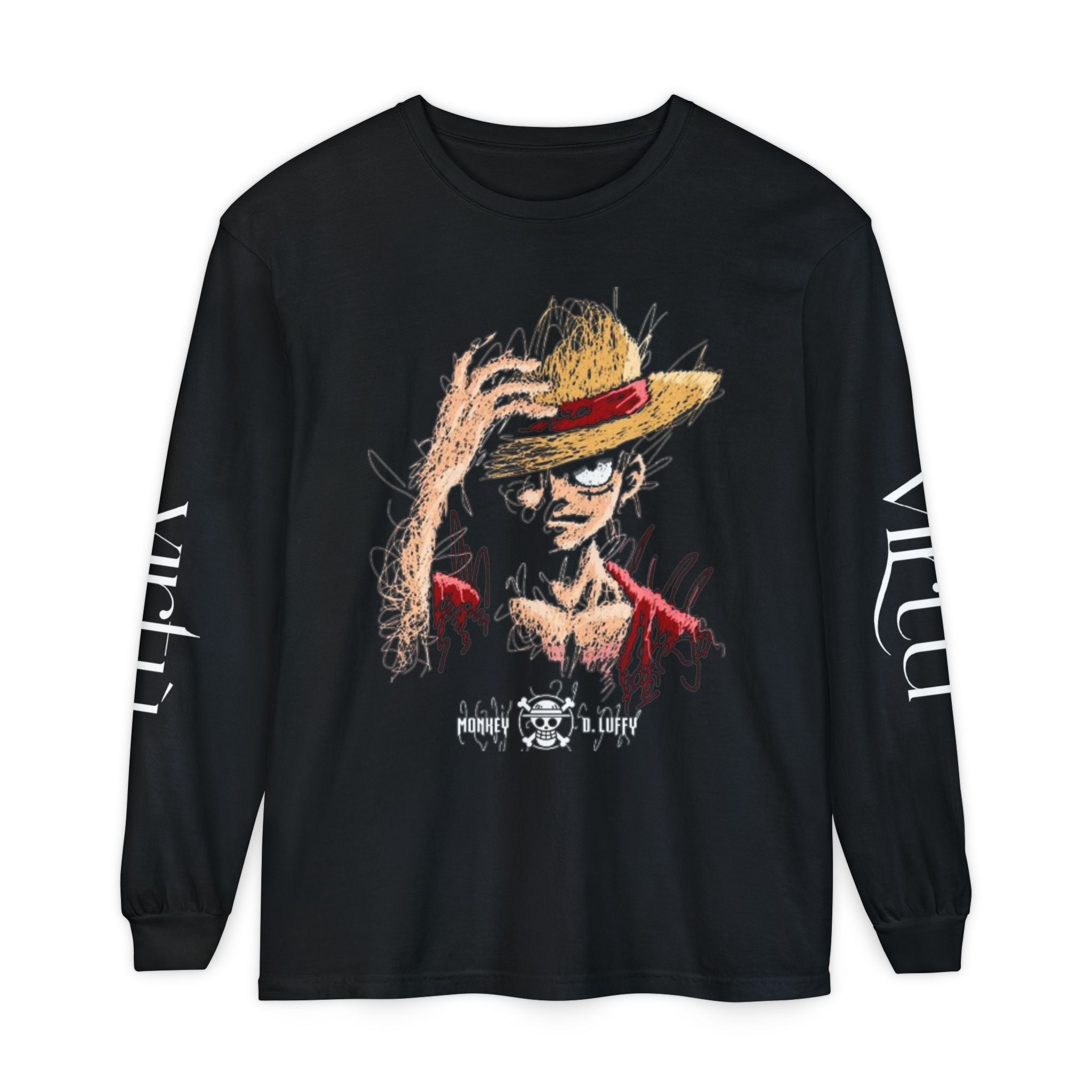 Straw Hat Pirate Graphic Long Sleeve Tee — Anime Skull & Straw Hat Design