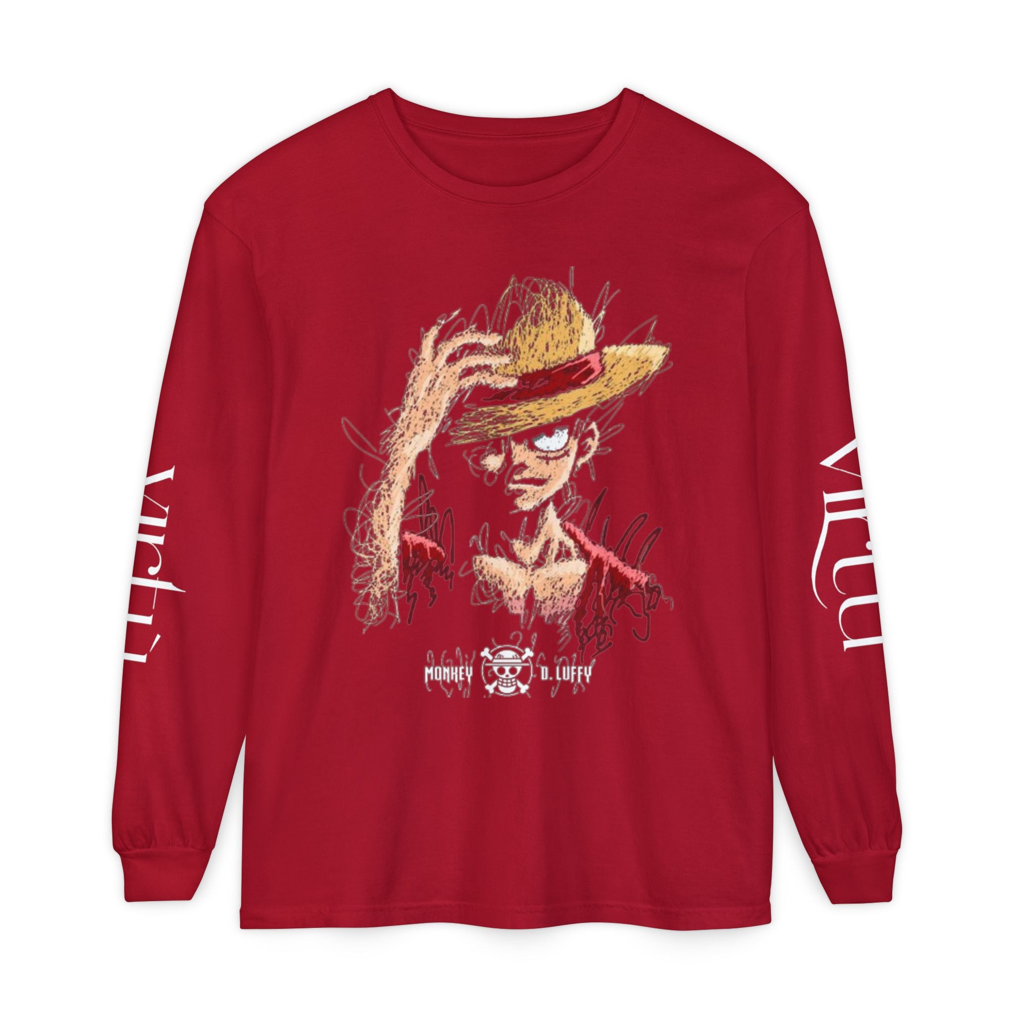 Straw Hat Pirate Graphic Long Sleeve Tee — Anime Skull & Straw Hat Design