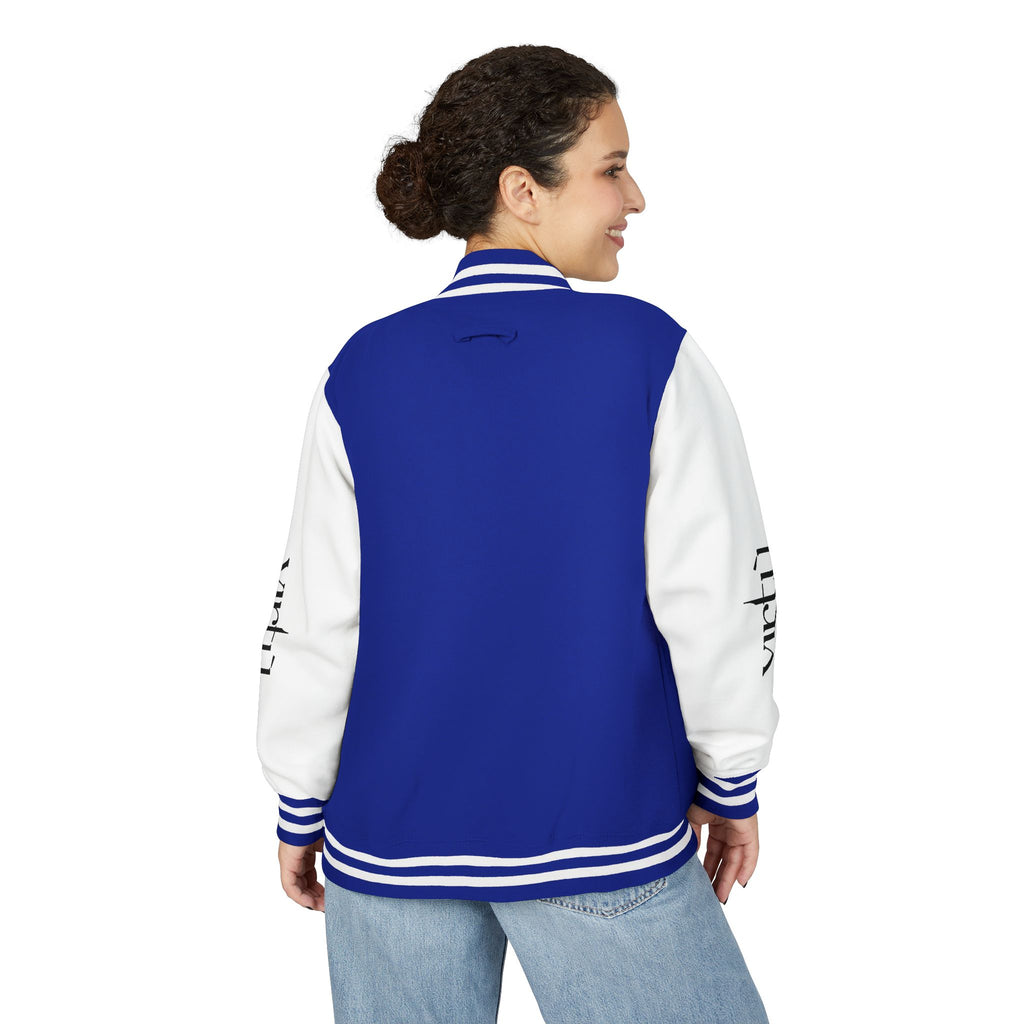 Letterman Jacket — Black & White Varsity Bomber with Sleeve Script