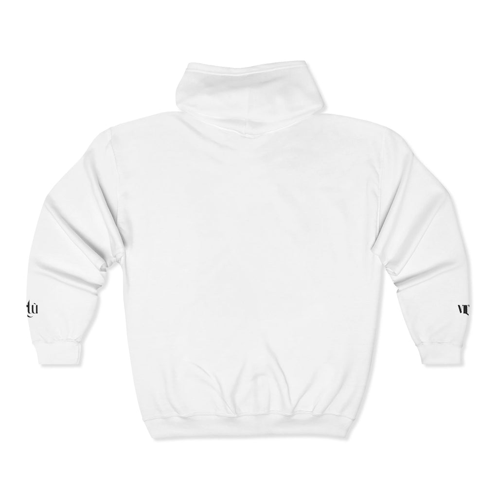 Minimalist 'utu' Zip Hoodie — White Full-Zip Graphic Hoodie