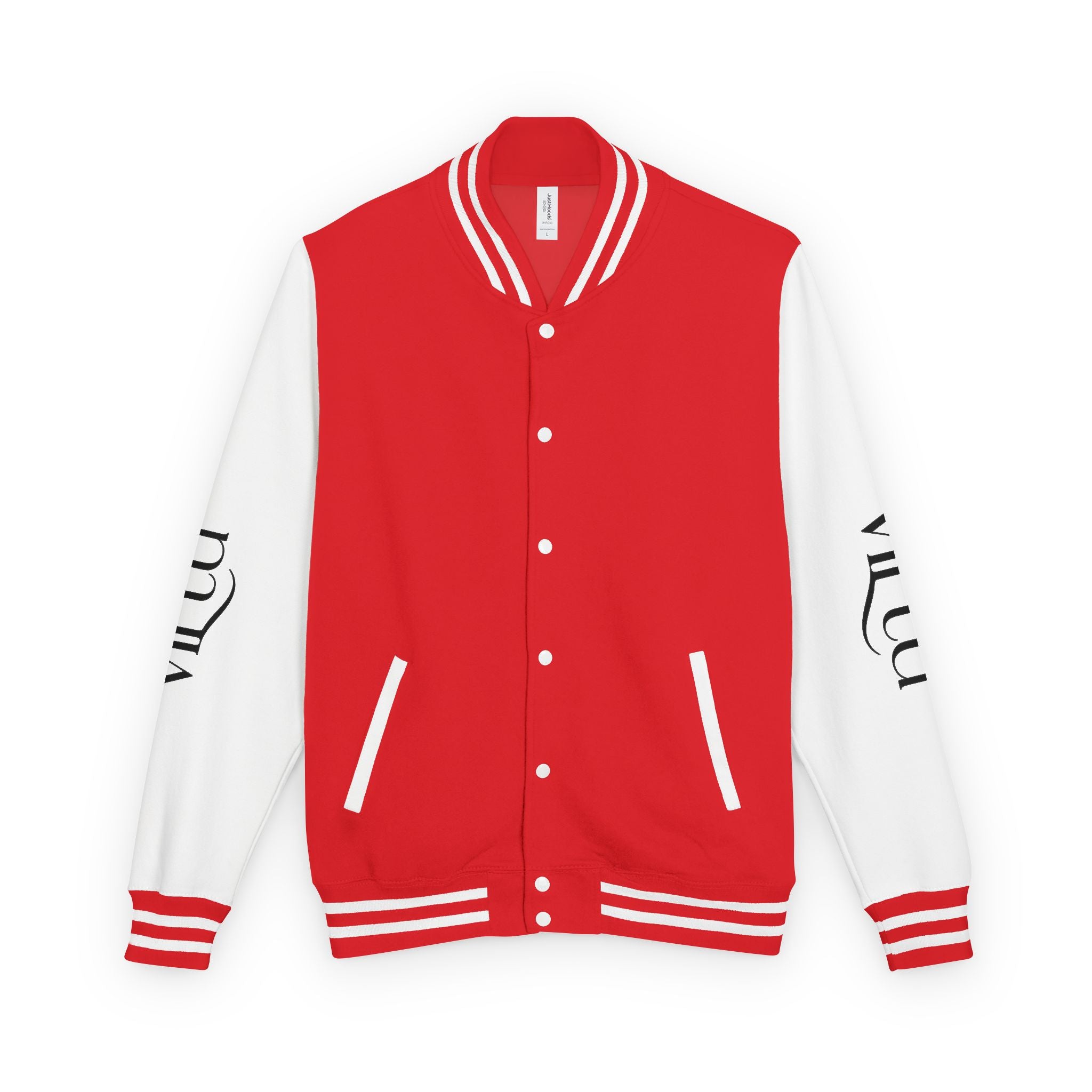 Letterman Jacket — Black & White Varsity Bomber with Sleeve Script