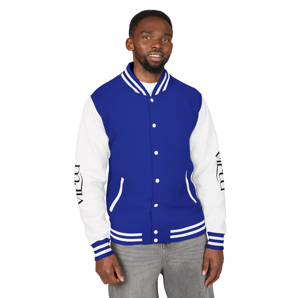 Letterman Jacket — Black & White Varsity Bomber with Sleeve Script