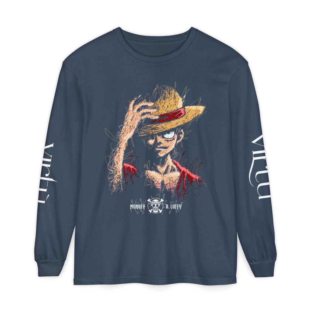 Straw Hat Pirate Graphic Long Sleeve Tee — Anime Skull & Straw Hat Design